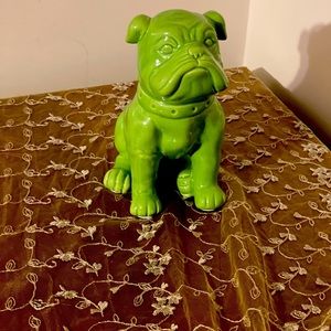 Benzara, 8” Green Sitting British Bulldog Figurine with Collar Green Benzara